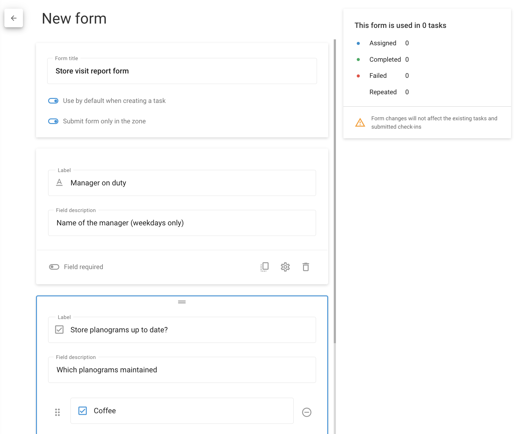 Form creation dialogue